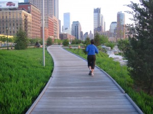 The boardwalk in the Tribeca section of Hudson River Park