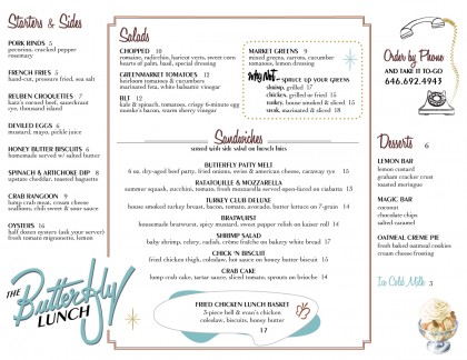 The Butterfly lunch menu