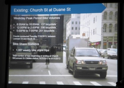 CB1 DOT bike lane Church and Duane existing3