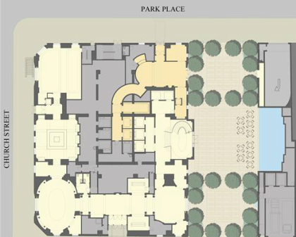 Four Season Hotel and Private Residences New York Downtown lobby plan