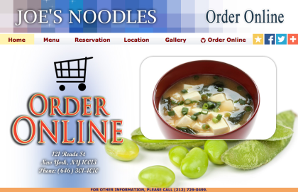 Joes Noodles website