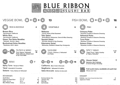 Blue Ribbon Sushi Bar takeout menu