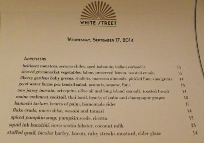 White Street menu appetizers