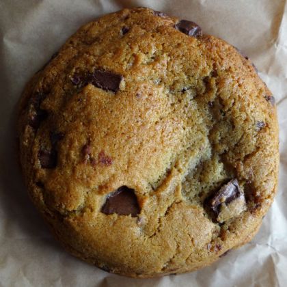 Baked chocolate chip cookie