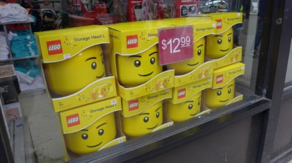 Lego storage heads at Lot-Less Broadway