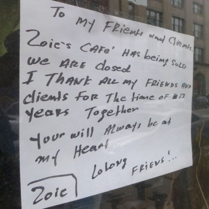 Zoies cafe sign