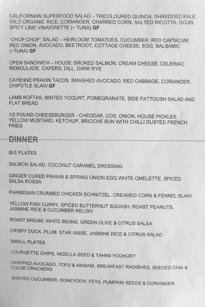 Two Hands Tribeca lunch and dinner menu1