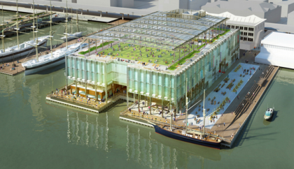 Pier 17 rendering with canopy by SHoP Architects