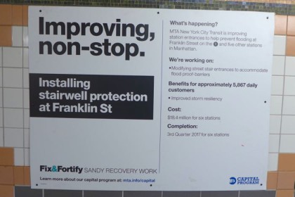 Franklin 1 station stairwell work sign
