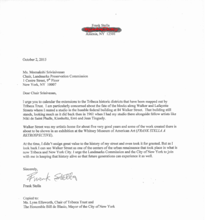 Frank Stella letter to LPC