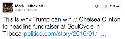 tweet on Chelsea Clinton soulcycle