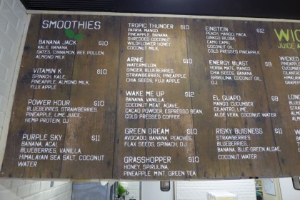 Wicked Juice and Kitchen Tribeca smoothie menu