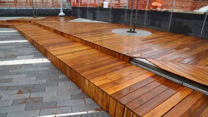 wood deck at amphitheater area at Liberty Park by WTCProgress