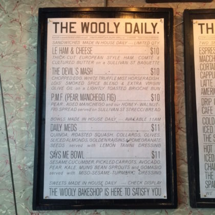 The Wooly food menu