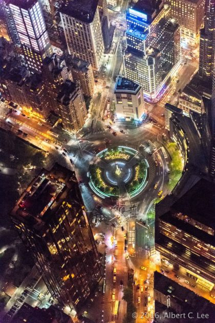 Columbus Circle at night by Albert C Lee