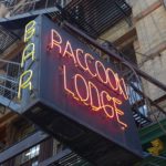 Raccoon Lodge neon sign.