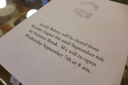 Arcade Bakery summer closing dates