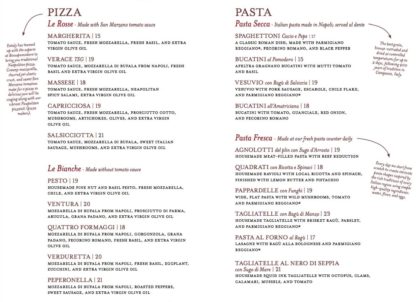 Eataly La Pizza and La pasta menu2