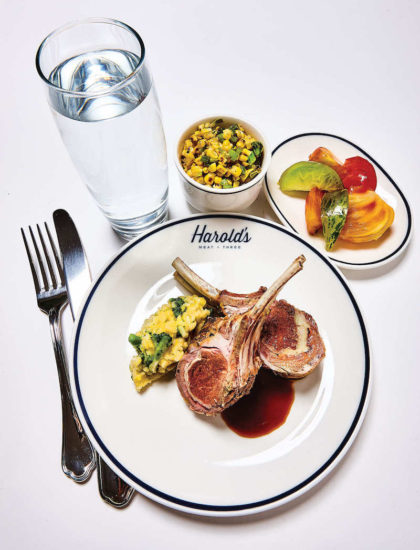 Lamp chops and rice casserole corn and tomatoes at Harolds Meat and Three photo by Bobby Doherty for New York mag