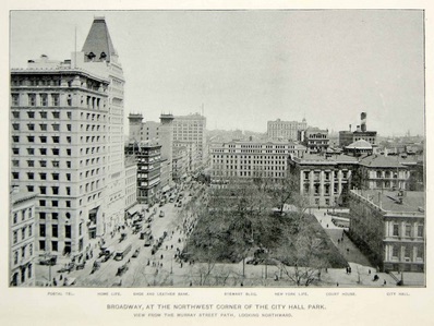 1893 print of northwest corner of City Hall Park