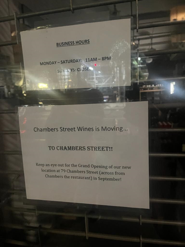 Tribeca Citizen | Chambers Street Wines moving down the street